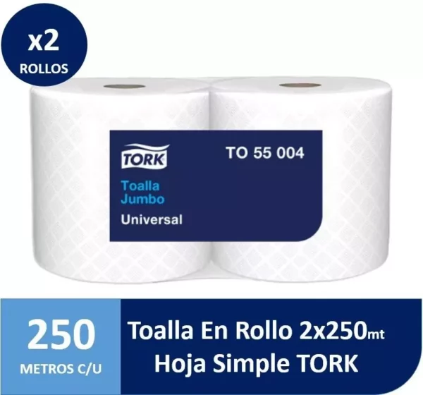 Toalla en Rollo Jumbo Tork - 2 Rollos de 250 Metros c/u por Paquete